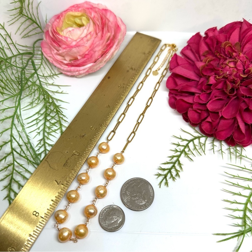 NEW⚜️Freshwater Peach Pearls Chain Beaded Necklace - Picture 6 of 6